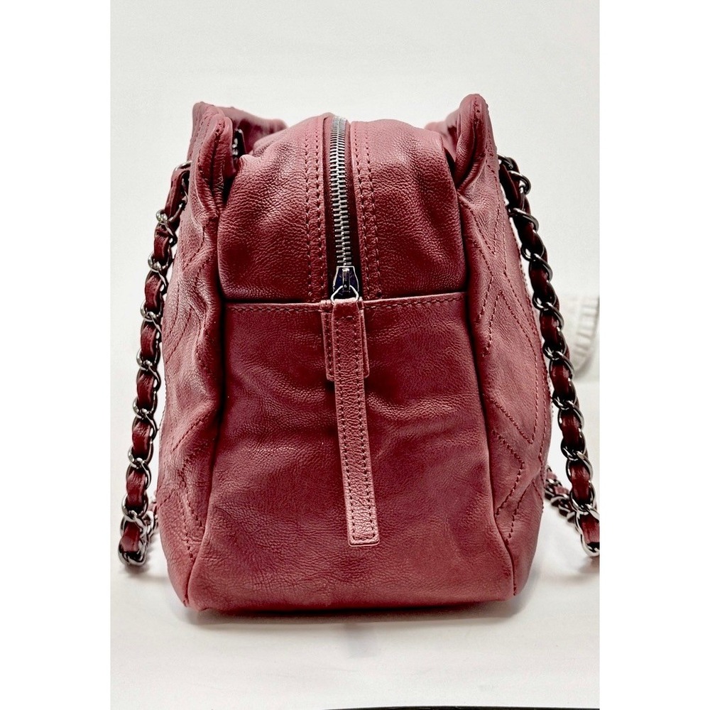 Chanel Bordeaux Red Leather Diamond Stitch CC Logo Chain Bag Silver Hardware - Picture 2 of 10
